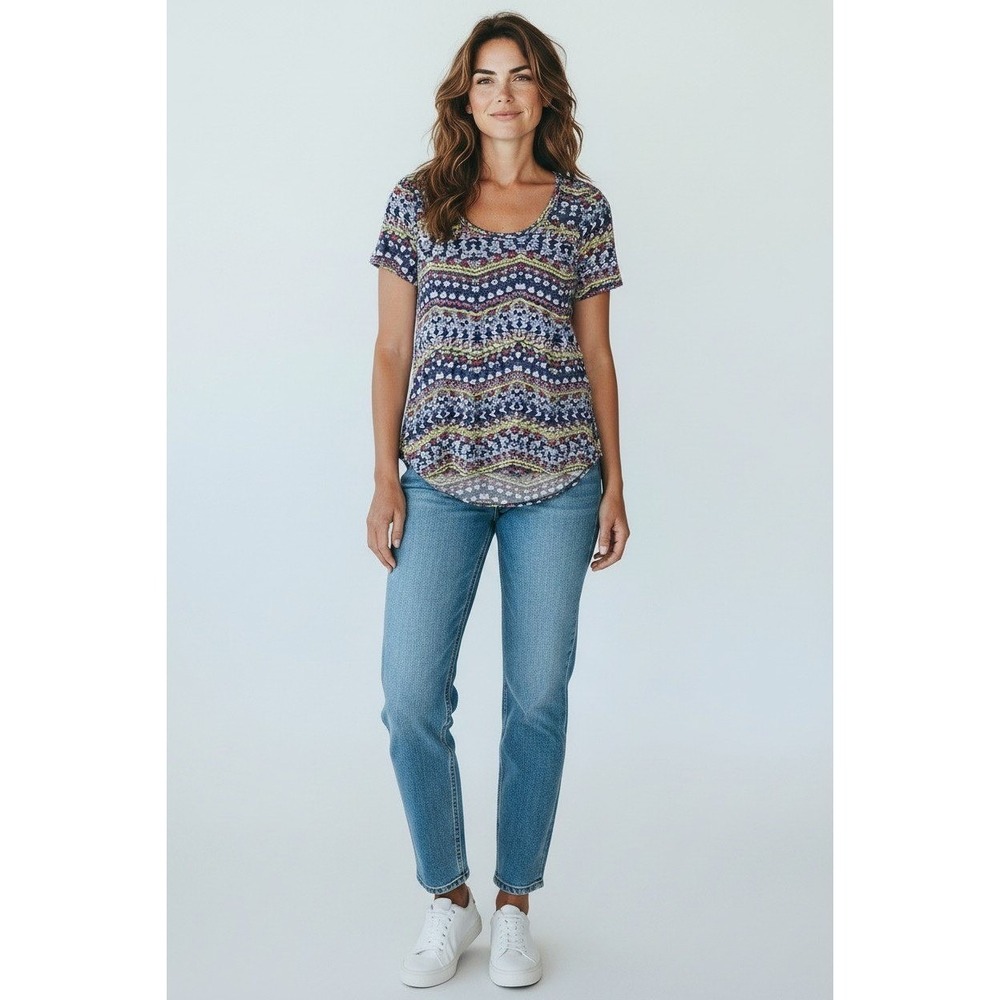 LulaRoe Top Womens Small Blue Mickey‎ Mouse Print Scoop Neck Polyester